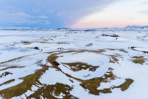 Frozen Myvatn lake from the sky